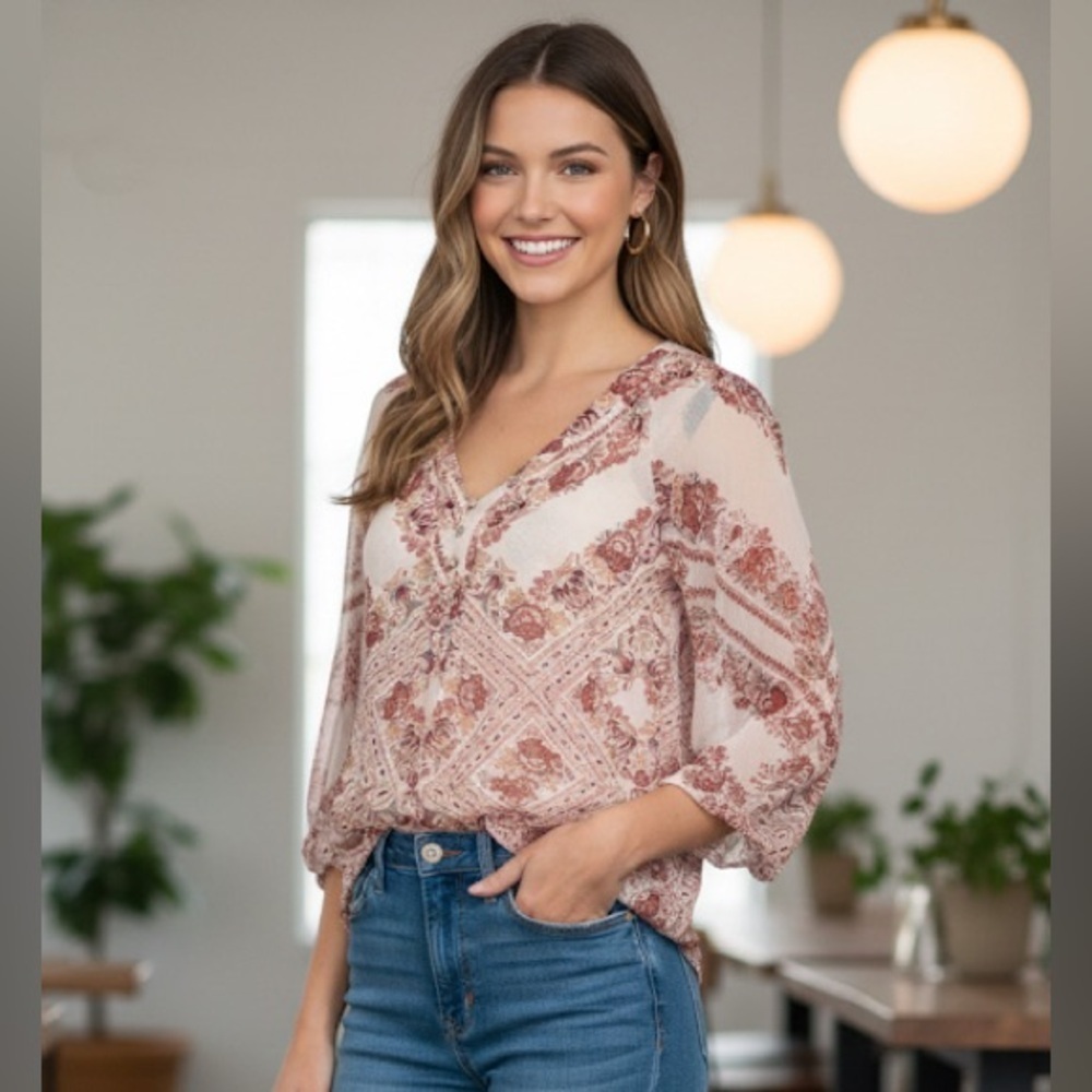 Maurice’s sheer floral button detail blouse size medium